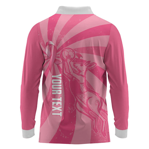 Australia Netball Breast Cancer Personalised Long Sleeve Polo Shirt Aussie Kangaroo Together We Can