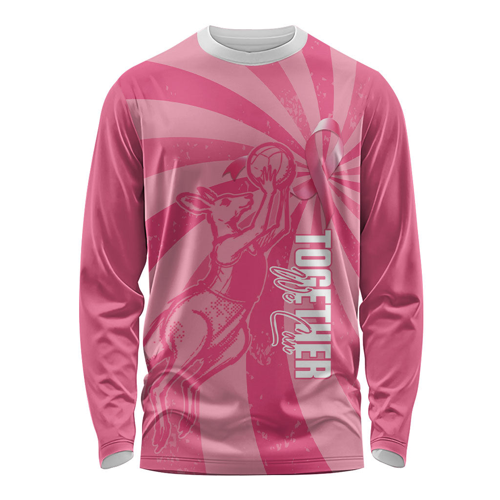 Australia Netball Breast Cancer Personalised Long Sleeve Shirt Aussie Kangaroo Together We Can