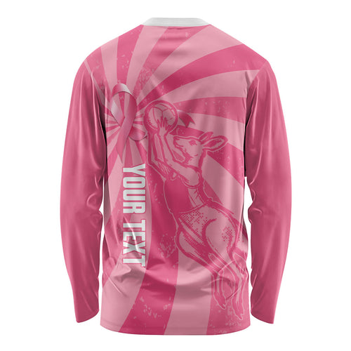 Australia Netball Breast Cancer Personalised Long Sleeve Shirt Aussie Kangaroo Together We Can