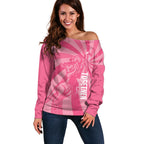 Australia Netball Breast Cancer Personalised Off Shoulder Sweater Aussie Kangaroo Together We Can