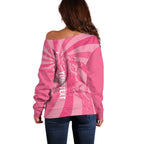 Australia Netball Breast Cancer Personalised Off Shoulder Sweater Aussie Kangaroo Together We Can