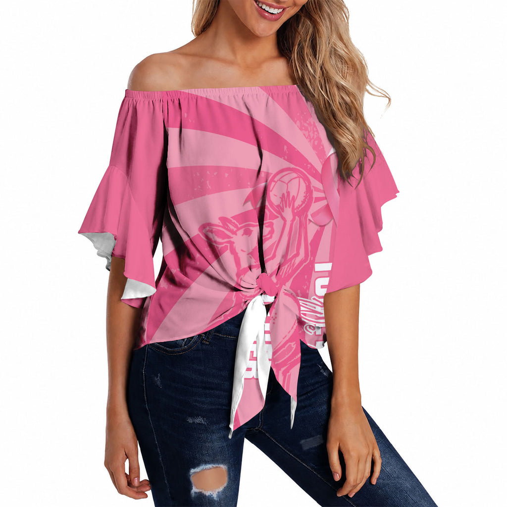 Australia Netball Breast Cancer Personalised Off Shoulder Wrap Waist Top Aussie Kangaroo Together We Can