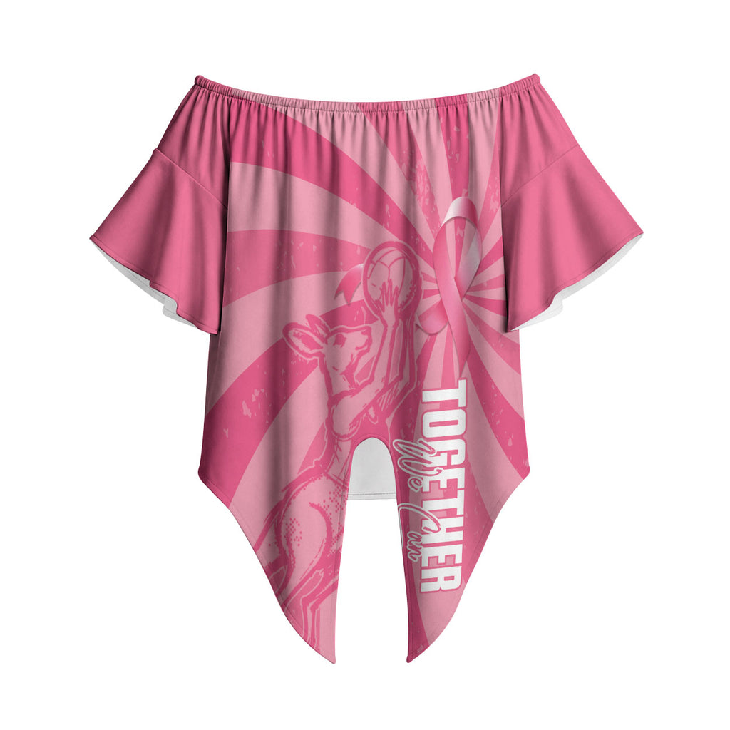 Australia Netball Breast Cancer Personalised Off Shoulder Wrap Waist Top Aussie Kangaroo Together We Can