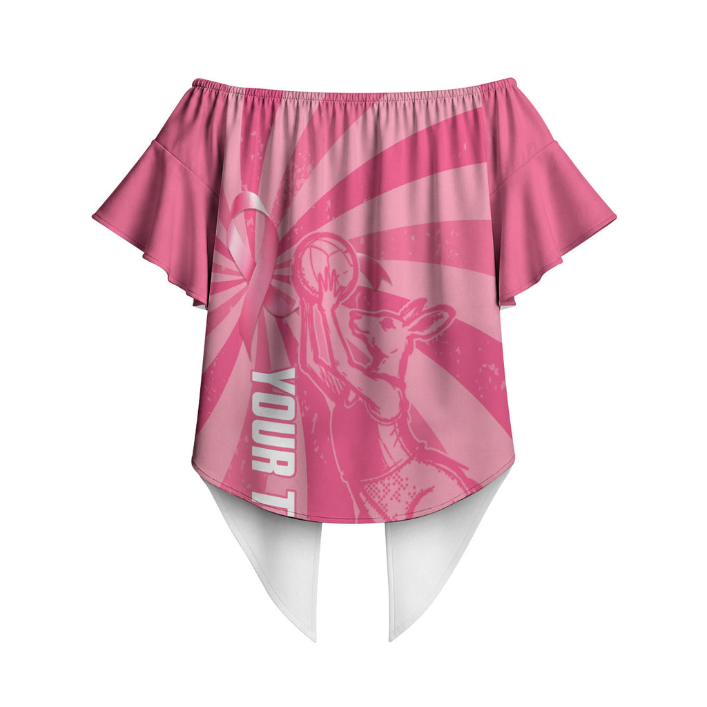Australia Netball Breast Cancer Personalised Off Shoulder Wrap Waist Top Aussie Kangaroo Together We Can