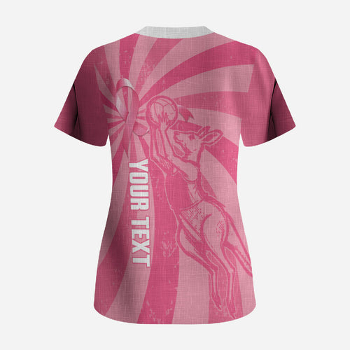 Australia Netball Breast Cancer Personalised Scrub Top Aussie Kangaroo Together We Can