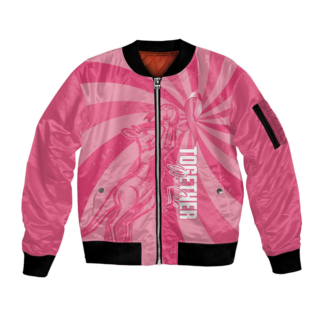 Australia Netball Breast Cancer Personalised Sleeve Zip Bomber Jacket Aussie Kangaroo Together We Can