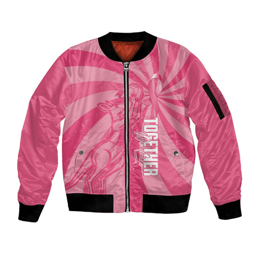 Australia Netball Breast Cancer Personalised Sleeve Zip Bomber Jacket Aussie Kangaroo Together We Can