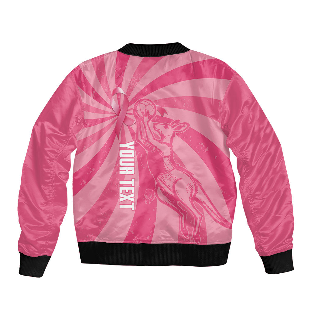 Australia Netball Breast Cancer Personalised Sleeve Zip Bomber Jacket Aussie Kangaroo Together We Can