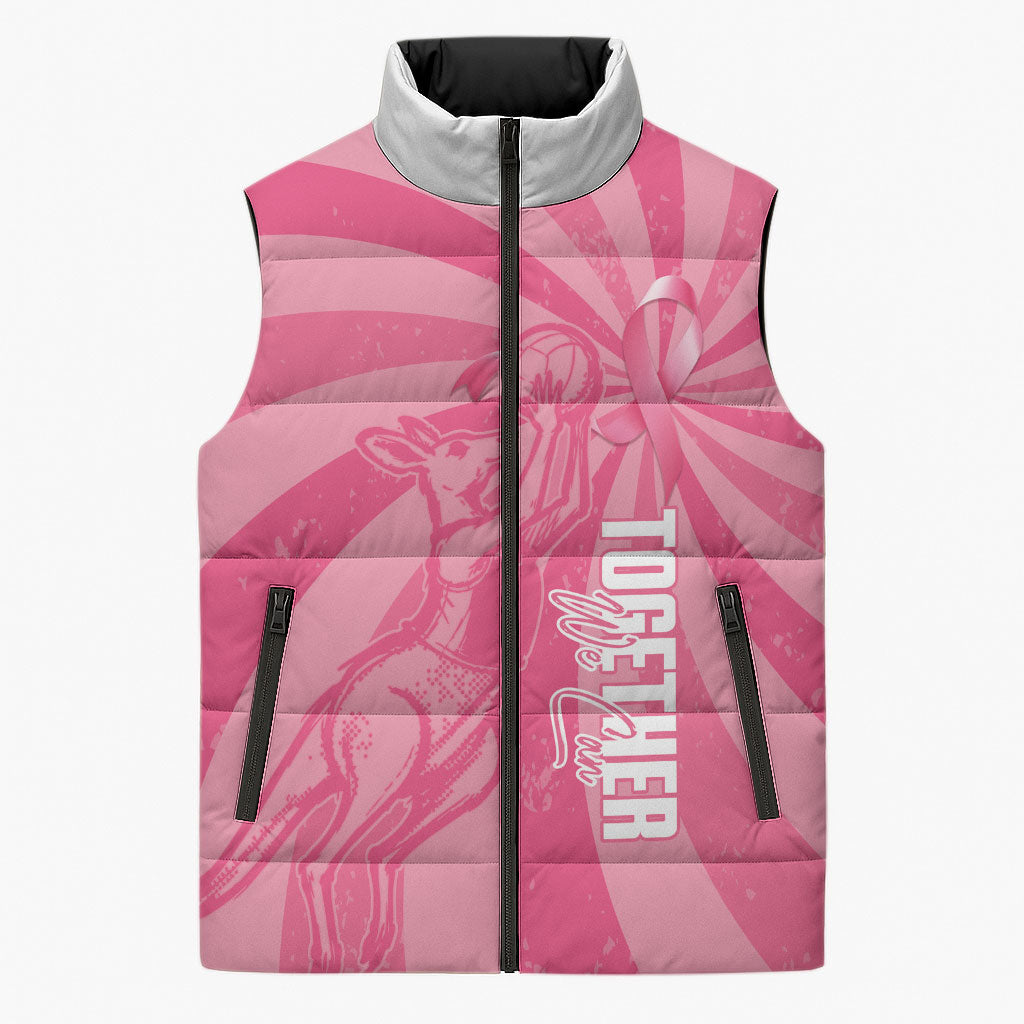 Australia Netball Breast Cancer Personalised Sleeveless Puffer Jacket Aussie Kangaroo Together We Can