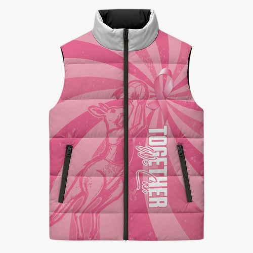 Australia Netball Breast Cancer Personalised Sleeveless Puffer Jacket Aussie Kangaroo Together We Can