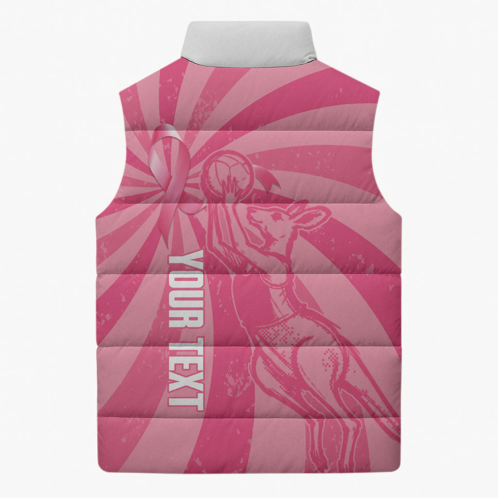 Australia Netball Breast Cancer Personalised Sleeveless Puffer Jacket Aussie Kangaroo Together We Can