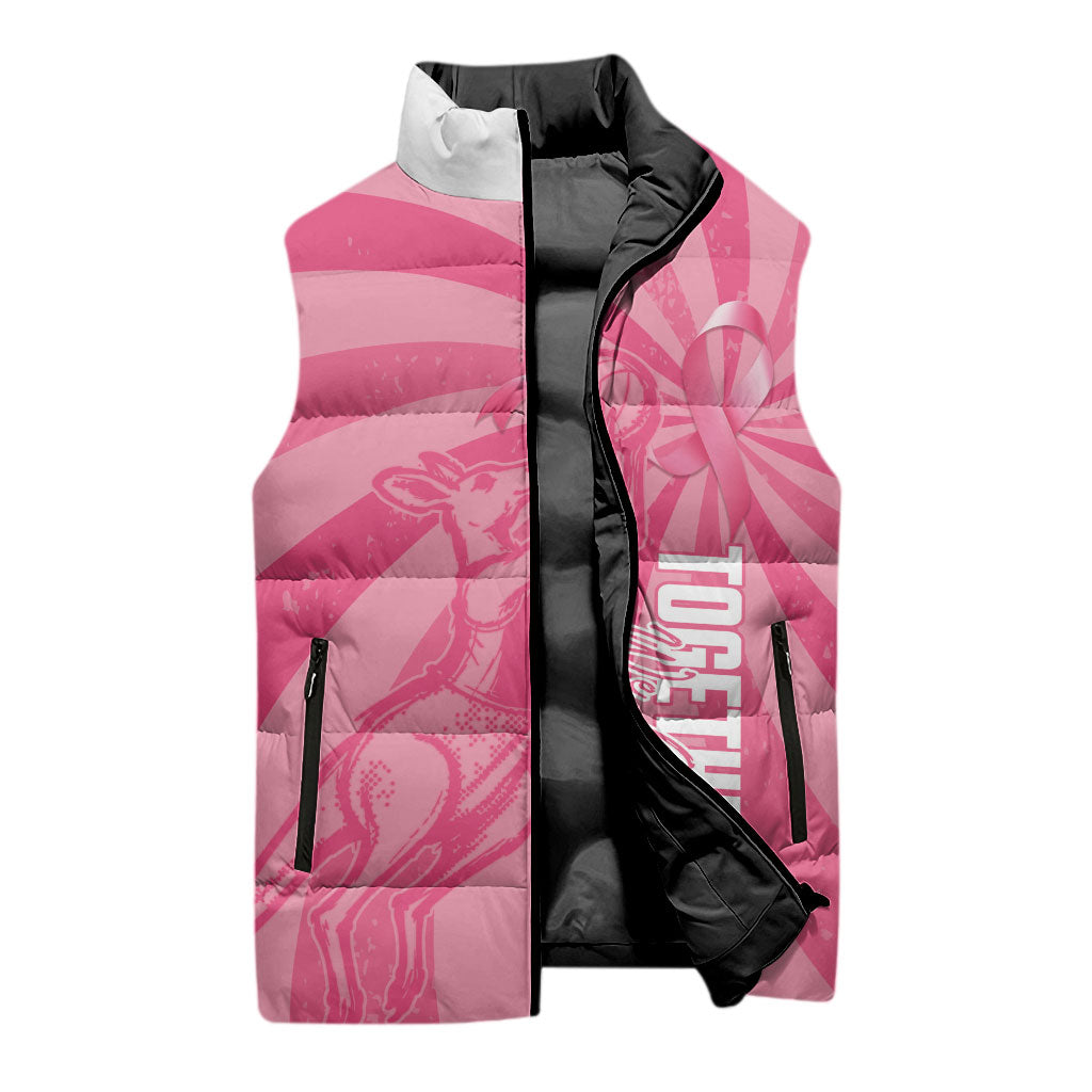 Australia Netball Breast Cancer Personalised Sleeveless Puffer Jacket Aussie Kangaroo Together We Can