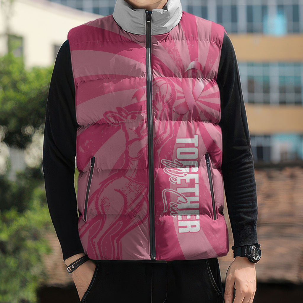 Australia Netball Breast Cancer Personalised Sleeveless Puffer Jacket Aussie Kangaroo Together We Can