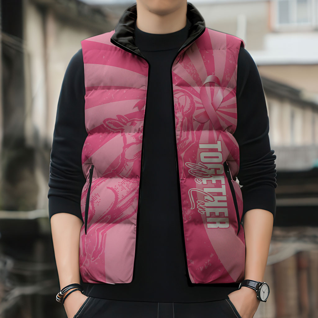 Australia Netball Breast Cancer Personalised Sleeveless Puffer Jacket Aussie Kangaroo Together We Can