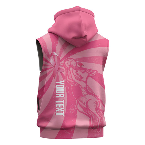 Australia Netball Breast Cancer Personalised Sleeveless Zip Hoodie Aussie Kangaroo Together We Can