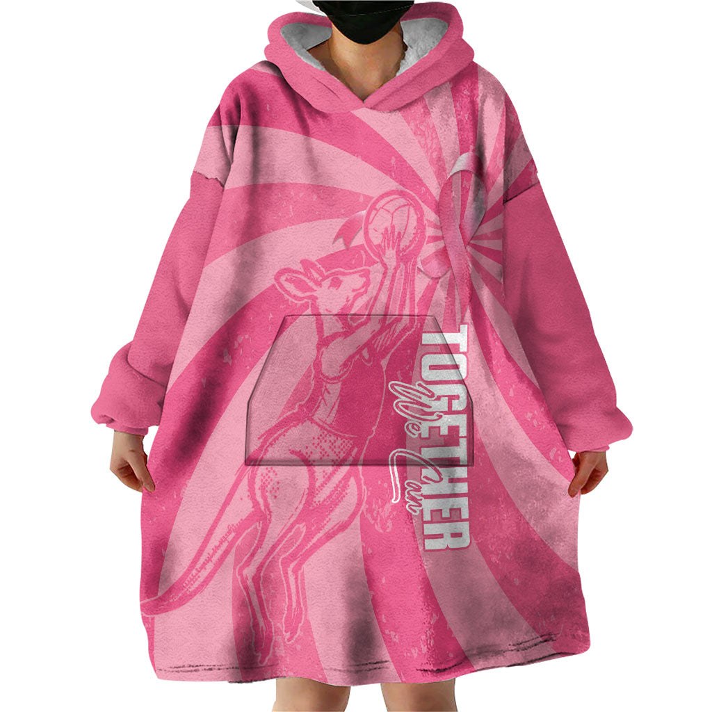 Australia Netball Breast Cancer Personalised Wearable Blanket Hoodie Aussie Kangaroo Together We Can