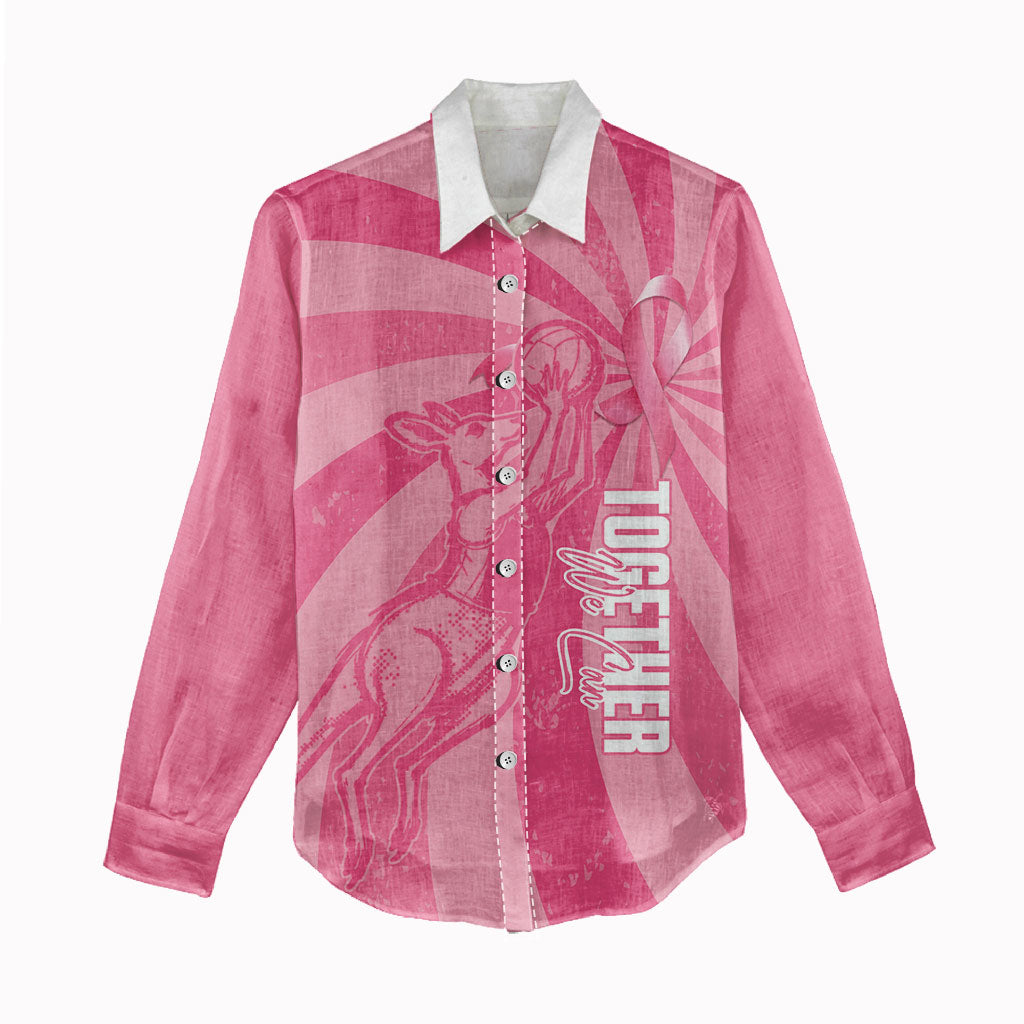 Australia Netball Breast Cancer Personalised Women Casual Shirt Aussie Kangaroo Together We Can