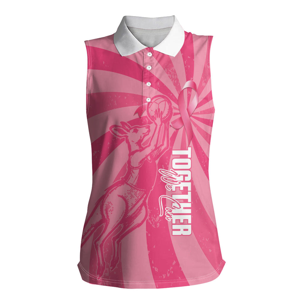 Australia Netball Breast Cancer Personalised Women Sleeveless Polo Shirt Aussie Kangaroo Together We Can