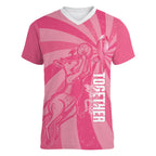 Australia Netball Breast Cancer Personalised Women V-Neck T-Shirt Aussie Kangaroo Together We Can