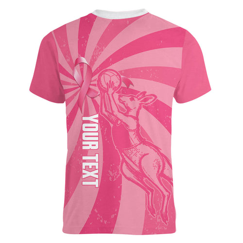 Australia Netball Breast Cancer Personalised Women V-Neck T-Shirt Aussie Kangaroo Together We Can