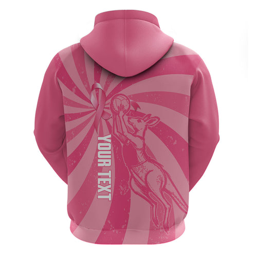 Australia Netball Breast Cancer Personalised Zip Hoodie Aussie Kangaroo Together We Can