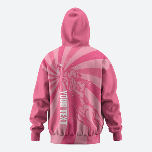 Australia Netball Breast Cancer Personalised Zip Hoodie Aussie Kangaroo Together We Can