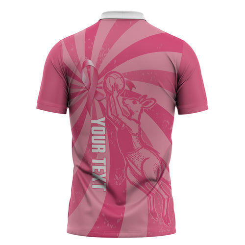 Australia Netball Breast Cancer Personalised Zipper Polo Shirt Aussie Kangaroo Together We Can
