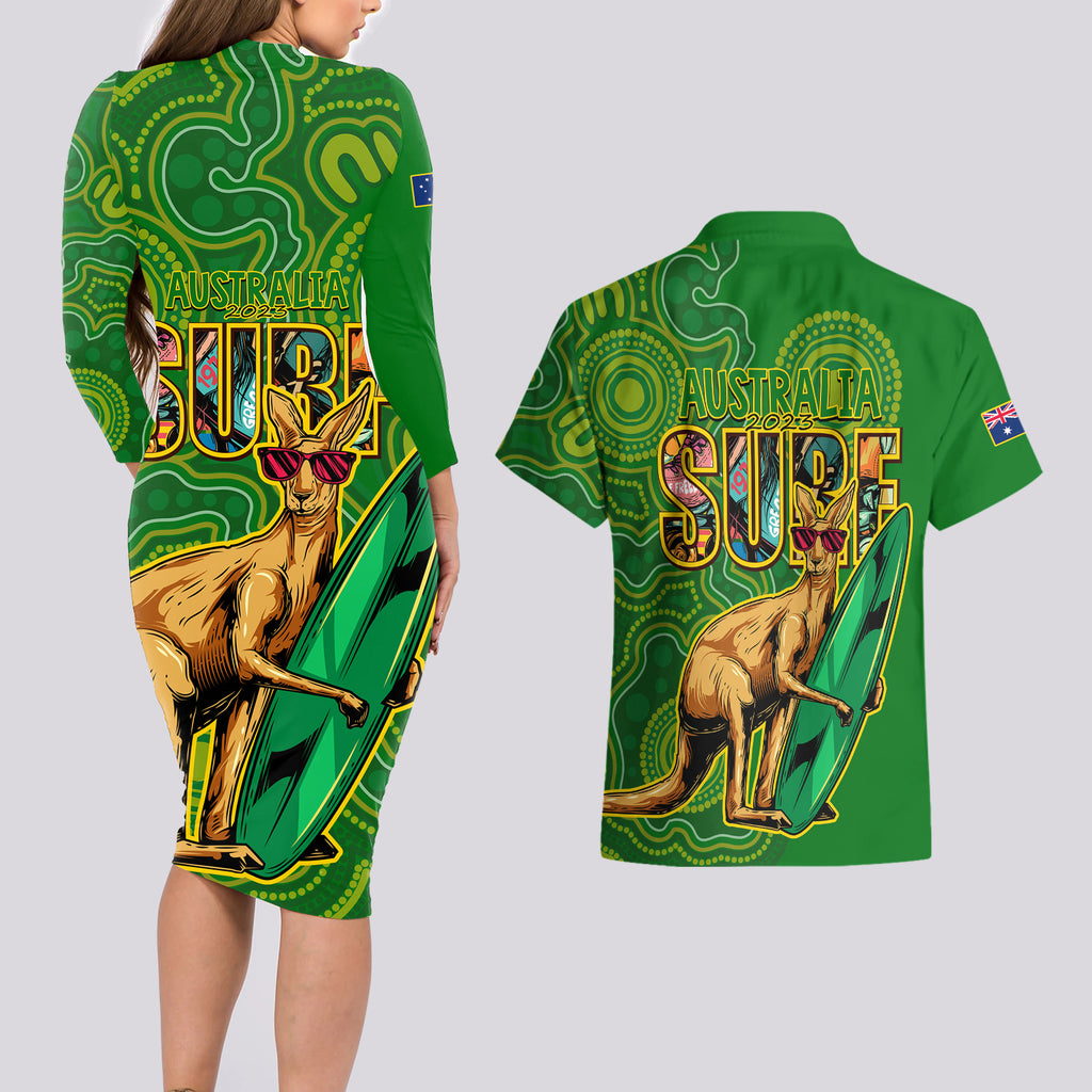 australia-surf-couples-matching-long-sleeve-bodycon-dress-and-hawaiian-shirt-2023-happy-kangaroo-indigenous-artsy