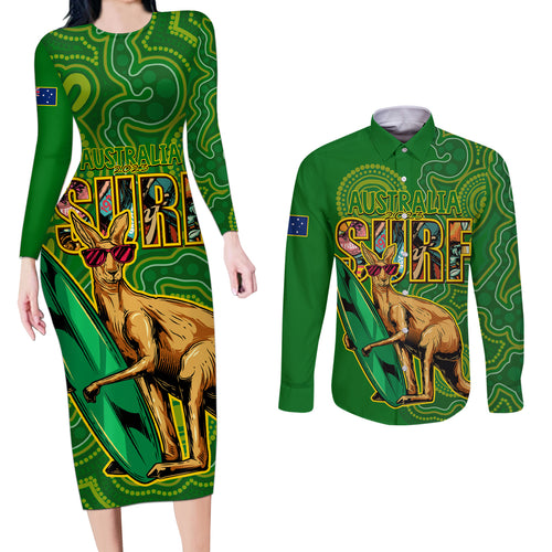 australia-surf-couples-matching-long-sleeve-bodycon-dress-and-long-sleeve-button-shirts-2023-happy-kangaroo-indigenous-artsy