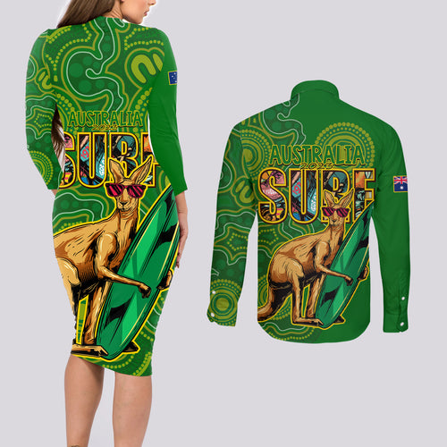 australia-surf-couples-matching-long-sleeve-bodycon-dress-and-long-sleeve-button-shirts-2023-happy-kangaroo-indigenous-artsy