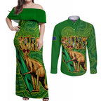 australia-surf-couples-matching-off-shoulder-maxi-dress-and-long-sleeve-button-shirts-2023-happy-kangaroo-indigenous-artsy