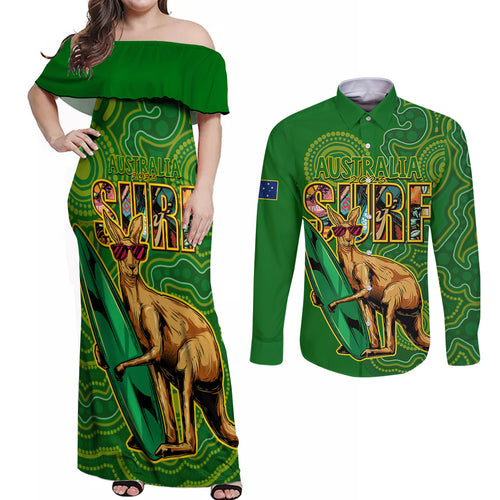 australia-surf-couples-matching-off-shoulder-maxi-dress-and-long-sleeve-button-shirts-2023-happy-kangaroo-indigenous-artsy