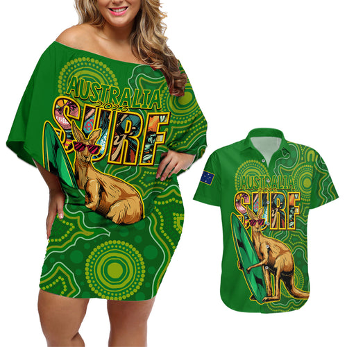 australia-surf-couples-matching-off-shoulder-short-dress-and-hawaiian-shirt-2023-happy-kangaroo-indigenous-artsy