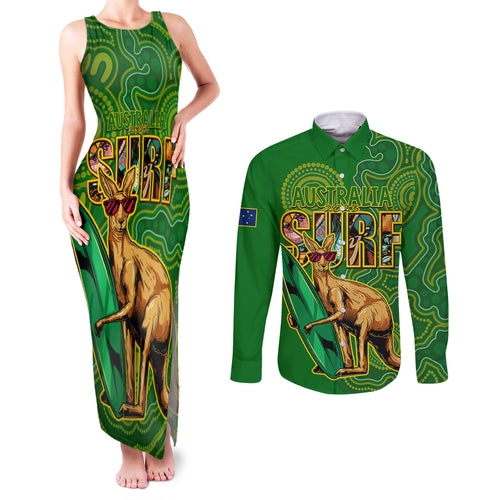 australia-surf-couples-matching-tank-maxi-dress-and-long-sleeve-button-shirts-2023-happy-kangaroo-indigenous-artsy