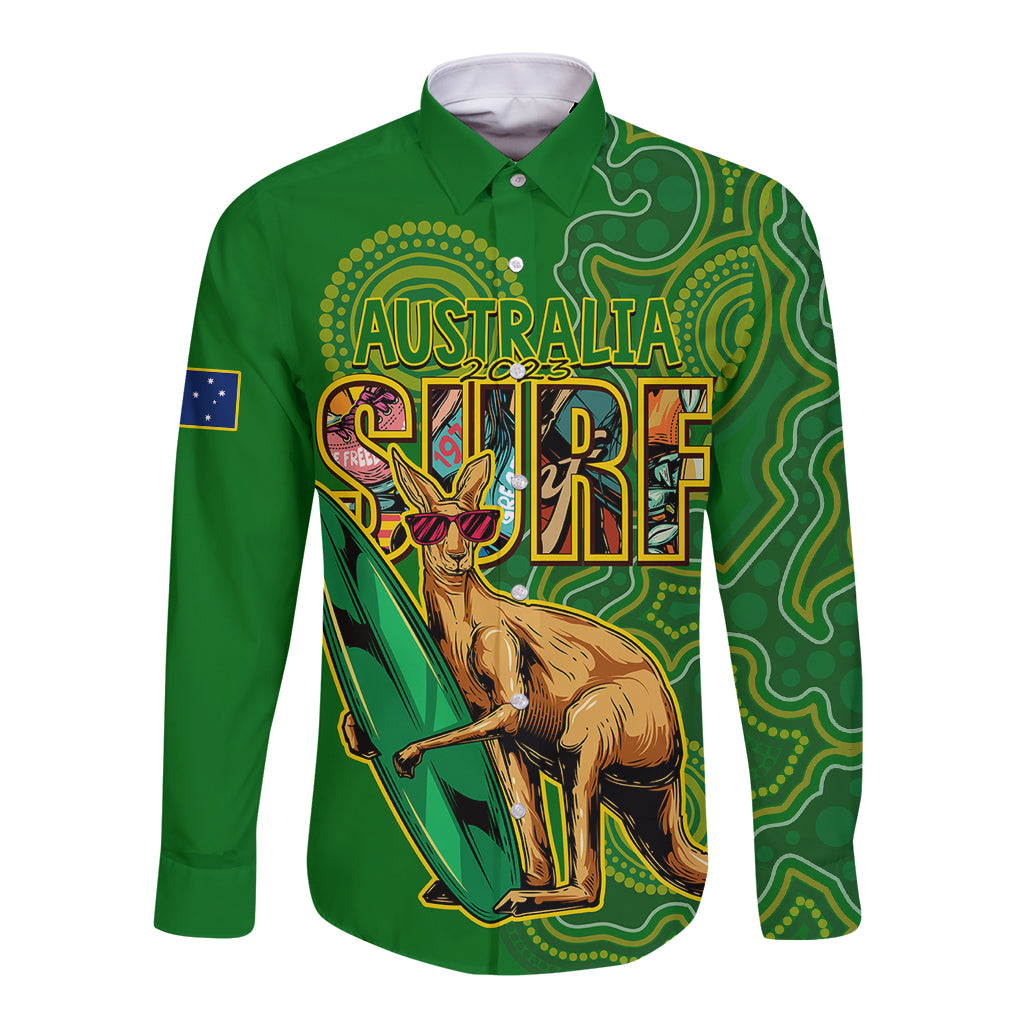 australia-surf-long-sleeve-button-shirt-2023-happy-kangaroo-indigenous-artsy