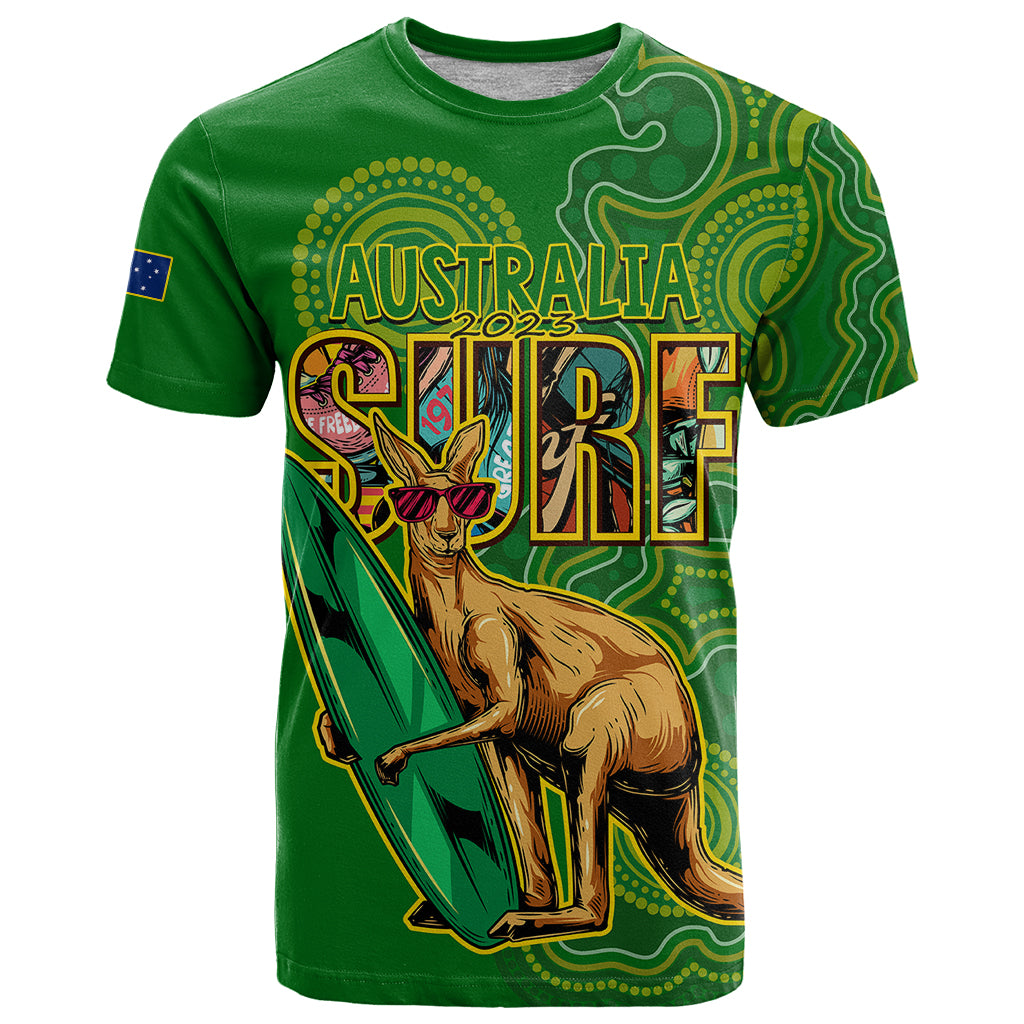 australia-surf-t-shirt-2023-happy-kangaroo-indigenous-artsy