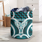 Aotearoa Atua Tangaroa Personalised Laundry Basket God Of The Sea Maori Whale Tail Cyan