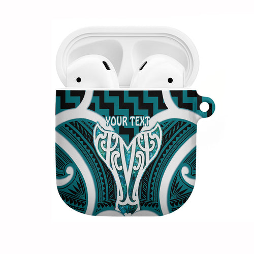 Aotearoa Atua Tangaroa Personalised AirPods Case God Of The Sea Maori Whale Tail Cyan