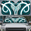 Aotearoa Atua Tangaroa Personalised Auto Sun Shade God Of The Sea Maori Whale Tail Cyan