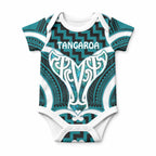 Aotearoa Atua Tangaroa Personalised Baby Onesie God Of The Sea Maori Whale Tail Cyan
