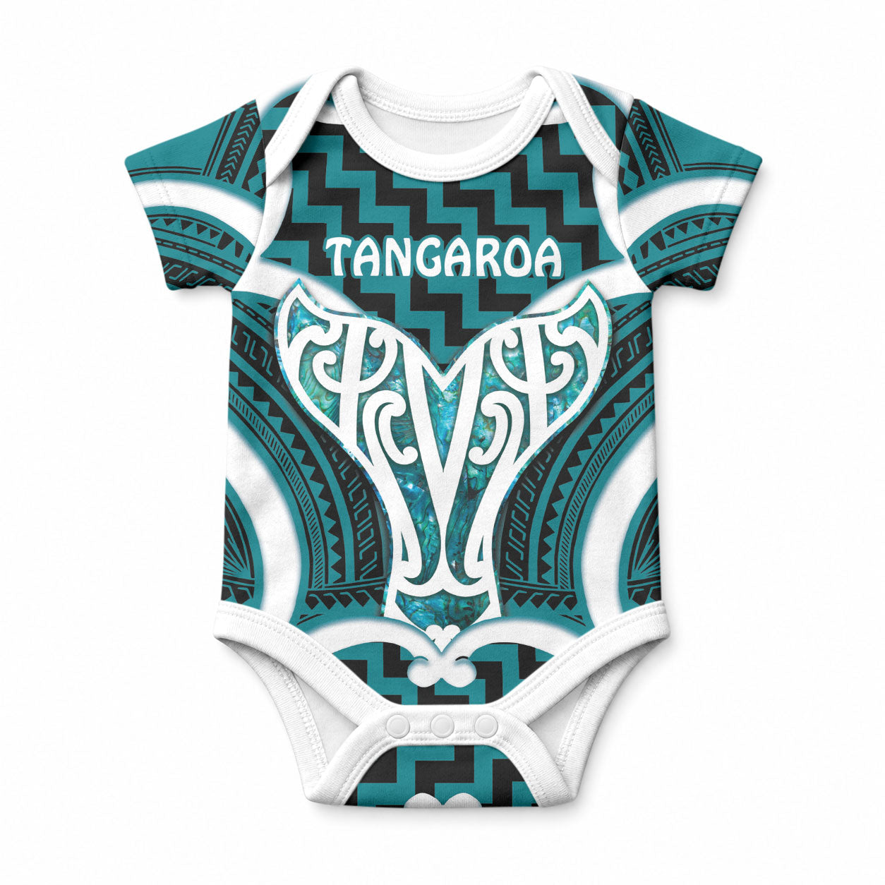 Aotearoa Atua Tangaroa Personalised Baby Onesie God Of The Sea Maori Whale Tail Cyan