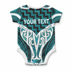 Aotearoa Atua Tangaroa Personalised Baby Onesie God Of The Sea Maori Whale Tail Cyan