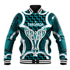 Aotearoa Atua Tangaroa Personalised Baseball Jacket God Of The Sea Maori Whale Tail Cyan