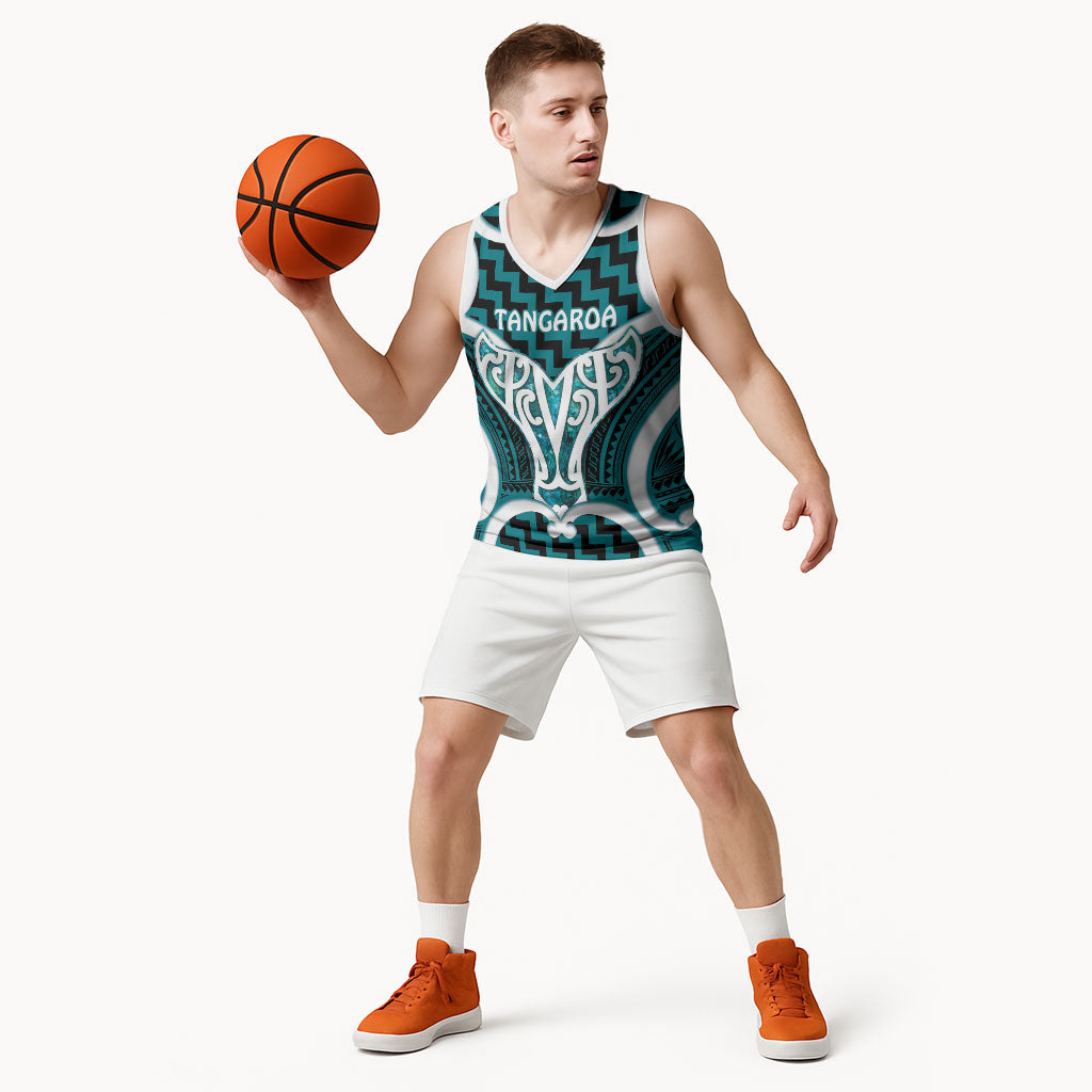 Aotearoa Atua Tangaroa Personalised Basketball Jersey God Of The Sea Maori Whale Tail Cyan