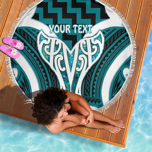 Aotearoa Atua Tangaroa Personalised Beach Blanket God Of The Sea Maori Whale Tail Cyan