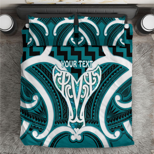 Aotearoa Atua Tangaroa Personalised Bedding Set God Of The Sea Maori Whale Tail Cyan