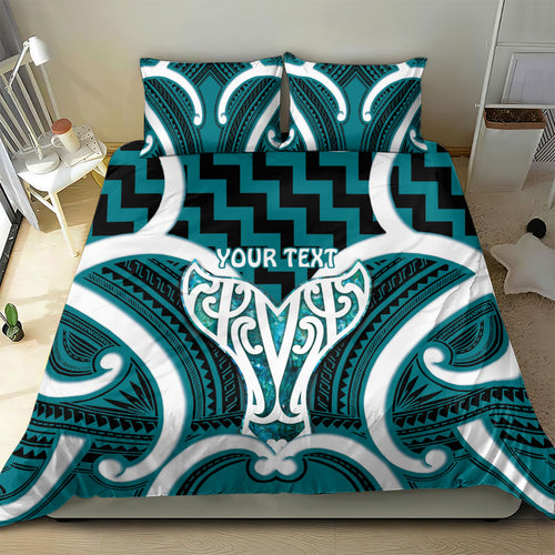 Aotearoa Atua Tangaroa Personalised Bedding Set God Of The Sea Maori Whale Tail Cyan