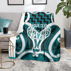Aotearoa Atua Tangaroa Personalised Blanket God Of The Sea Maori Whale Tail Cyan
