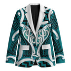 Aotearoa Atua Tangaroa Personalised Blazer God Of The Sea Maori Whale Tail Cyan