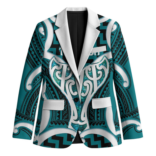 Aotearoa Atua Tangaroa Personalised Blazer God Of The Sea Maori Whale Tail Cyan